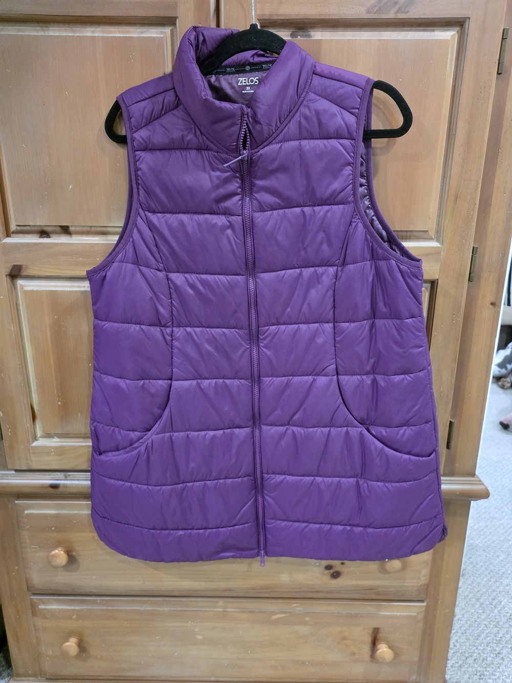 ZELOS Quilted Sleeveless Puffer Vest in Purple 2X